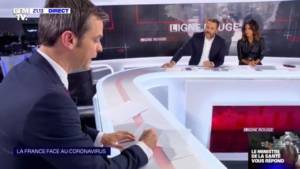 Olivier Véran sur BFMTV, le 9 mars 2020. (CAPTURE D'ÉCRAN)