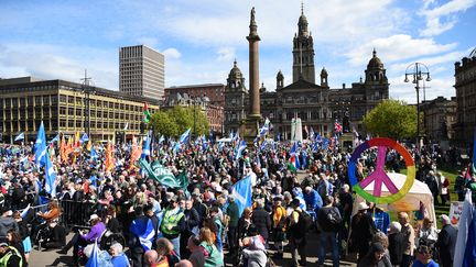 Protesters demand Scottish independence during a rally in Glasgow, April 20, 2024. (ANDY BUCHANAN / AFP)