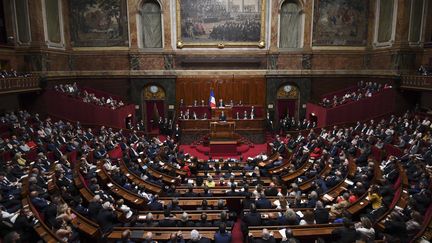 Le président français Emmanuel Macron s'adresse au Congrès, à Versailles, le 3 juillet 2017. (ERIC FEFERBERG / AFP)