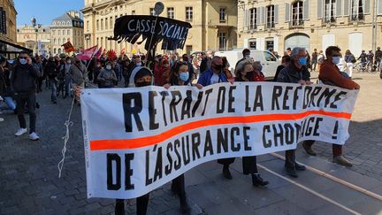 Manifestation contre la réforme de l'assurance chômage à Caen, le 23 avril 2021 (BORIS HALLIER / FRANCE-BLEU BASSE-NORMANDIE)