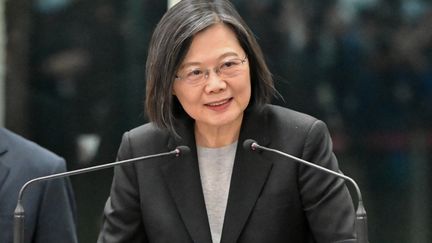 Tsai Ing-wen le 7 avril à Taïwan, à son retour des Etats-Unis. (SAM YEH / AFP)