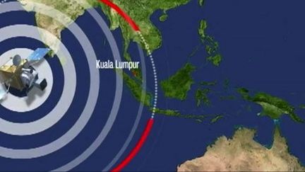 Carte montrant le lieu suppos&eacute; des d&eacute;bris du&nbsp;du vol MH370 de la Malaysia Airlines, le 20 mars 2014 (FRANCE 2 / FRANCETVINFO)