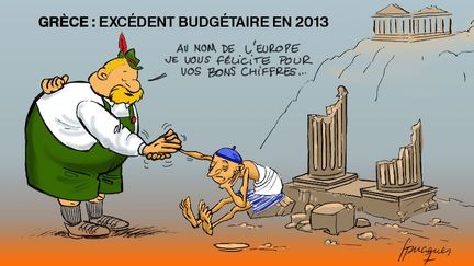 La Grèce vient de prendre la présidence de l'Union européenne. Dans le même temps, les instances de l'UE lui ont attribué un bon point pour le redressement de ses comptes publics. Dans le pays, la rigueur budgétaire est de plus en plus subie par la population. (Franck Pucques)