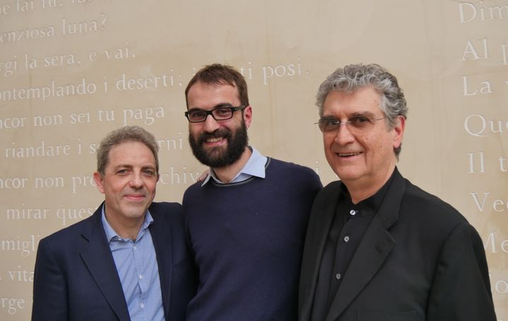 Stefano Gervasoni, Marco Liuni et Alvise Vidolin devant "Il viale dei canti" le 26 mai 2016.
 (Lorenzo Ciavarini Azzi/Culturebox)