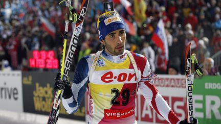 Le biathlonien Martin Fourcade termine le 20 km, le 14 f&eacute;vrier 2013 &agrave;&nbsp;Nove Mesto (R&eacute;publique Tch&egrave;que). (PETR JOSEK SNR / REUTERS)