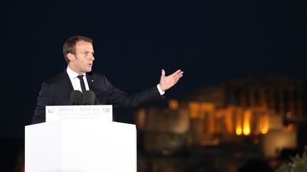 Emmanuel Macron à Athènes, le 7 septembre 2017. (LUDOVIC MARIN / AFP)