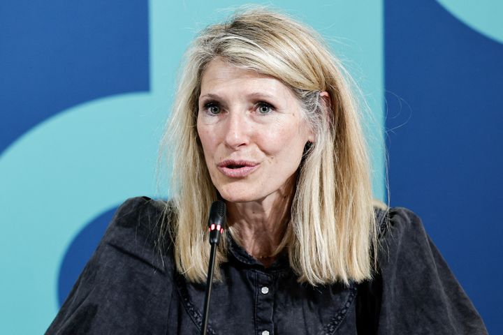 Marie Barsacq, le 8 mars 2024, lors d'une conférence de presse du Comité international olympique et de Paris 2024 à Saint-Denis (Seine-Saint-Denis). (STEPHANE DE SAKUTIN / AFP)