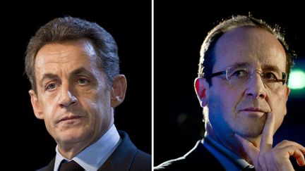 Nicolas Sarkozy (&agrave; gauche) et Fran&ccedil;ois Hollande (&agrave; droite). (LIONEL BONAVENTURE / FRED DUFOUR / AFP)