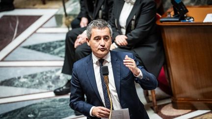 Interior Minister Gérald Darmanin during questions to the government in the National Assembly, November 28, 2023. (XOSE BOUZAS / HANS LUCAS)