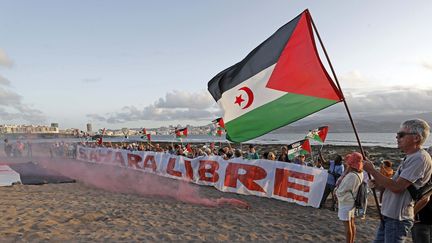 Activists rally to defend the right to self-determination of the Sahara, August 26, 2022. (ELVIRA URQUIJO A. / EFE VIA MAXPPP)