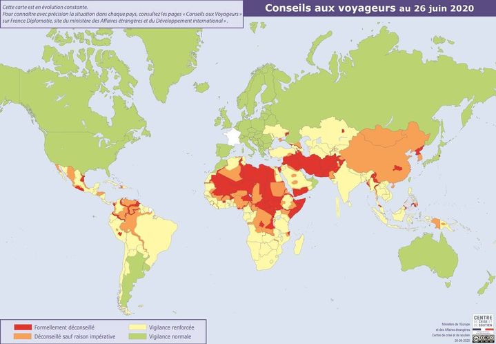 Le ministère des Affaires étrangères classent les pays selon leur degré de risques.&nbsp; (@Quai d'Orsay)