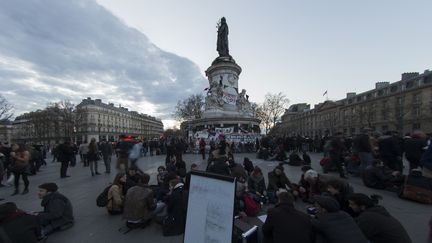 La place de la République, le 10 avril 2016, pour la onzième Nuit debout à Paris. (JOEL SAGET / AFP)