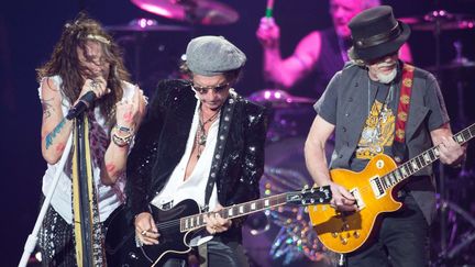 Steven Tyler, Joe Perry et Brad Whitford d'Aerosmith sur scène à Mexico, le 27 octobre 2016
 (Carlos Tischler / REX / Shutterstock / SIPA)