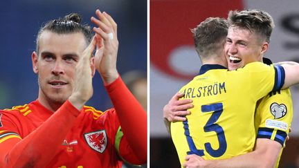 A gauche, le Gallois Gareth Bale, à droite, les joueurs suédois Jesper Karlstrom&nbsp;et Mattias Svanberg. (AFP)