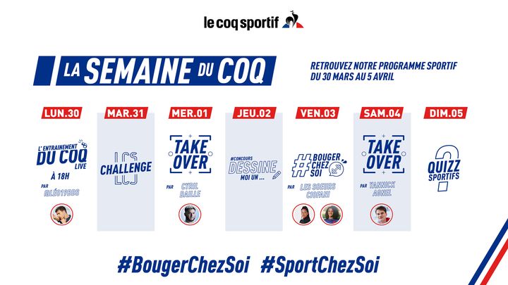 Le programme proposé par la marque le Coq Sportif sur Instagram jusqu'au 5 avril 2020 (Le Coq Sportf)