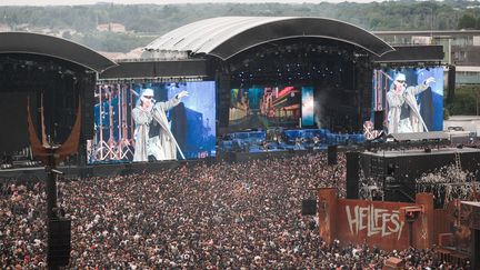 Affluence record et foule fervente au concert d'Iron Maiden, samedi 17 juin 2023, sur la scène principale du Hellfest. (MAXIME GRUSS / HANS LUCAS / AFP)