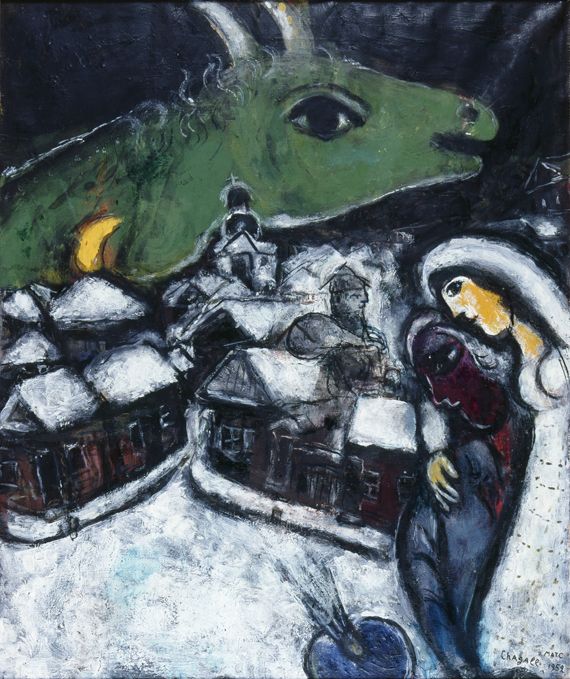 Marc Chagall, La Nuit verte, 1952. Huile sur toile, 72 x 60 cm. Collection priv&eacute;e &copy; ADAGP, Paris 2012. (MARC CHAGALL)