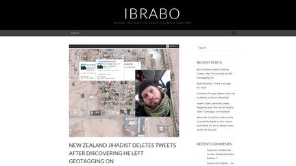 Capture d'&eacute;cran du site iBRABO montrant des tweets g&eacute;olocalis&eacute;s d'un jihadiste n&eacute;o-z&eacute;landais. iBRABO est sp&eacute;cialis&eacute; dans la surveillance des terroristes sur les r&eacute;seaux sociaux. (IBRABO)