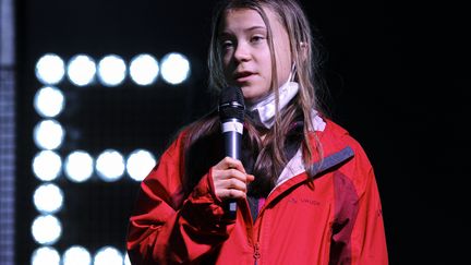 La militante suédoise Greta Thunberg lors d'une&nbsp;manifestation en marge des négociations de&nbsp;la COP26, le 5 novembre 2021, à Glasgow (Ecosse, Royaume-Uni). (EWAN BOOTMAN / NURPHOTO / AFP)