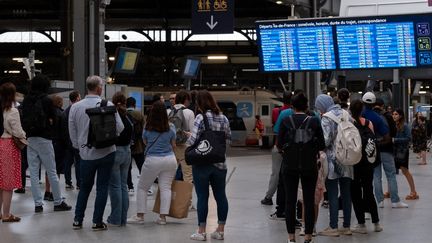 La gare Saint-Lazare, à Paris, le 23 juillet 2024. (ANNABELLE HAMIL / HANS LUCAS / AFP)