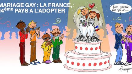 Par un vote historique, la France est devenue le 14e pays dans le monde à instaurer le mariage homosexuel et le 9e en Europe. Les 8 autres pays européens à autoriser le mariage entre gens de même sexe sont les Pays-Bas, la Belgique, l'Espagne, la Norvège, la Suède, le Portugal, l'Islande et le Danemark.  (Franck Pucques/FTV)