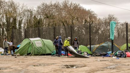 Des migrants près de Calais (Pas-de-Calais), le 9 mars 2018.&nbsp; (PHILIPPE HUGUEN / AFP)