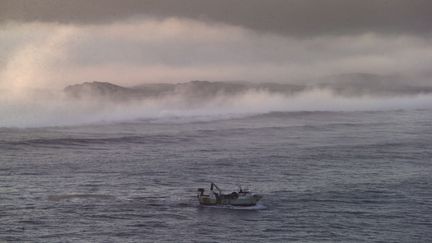 Un bateau de pêche quitte Nazaré (Portugal), le 18 janvier 2018. (ARMANDO FRANCA / AP / SIPA)