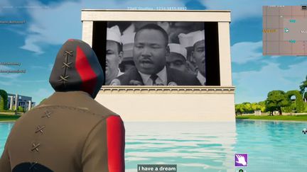 "I have a dream", discours de Martin Luther King diffusé dans le jeu vidéo Fortnite en août 2021. (FRANCEINFO / RADIOFRANCE)