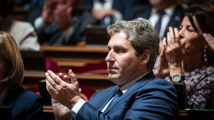 Mathieu Darnaud, président du groupe LR au Sénat, le 9 octobre 2024. (XOSE BOUZAS / HANS LUCAS via AFP)