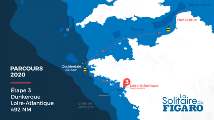 Carte du parcours de la Solitaire du Figaro, étape 3 Dunkerque - Loire-Atlantique