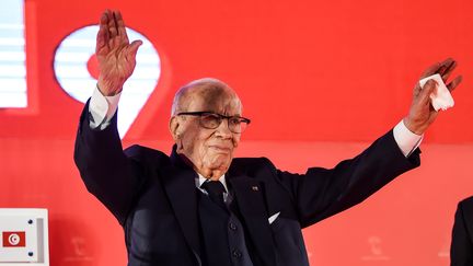 Le président tunisien, Béji Caïd Essebsi, au congrès de son parti Nidaa Tounès à Monastir (est) le 6 avril 2019.&nbsp; (FETHI BELAID / AFP)