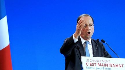 François Hollande prononce un discours, à Reims, le 8 mars 2012. (AFP - François Nascimbeni)