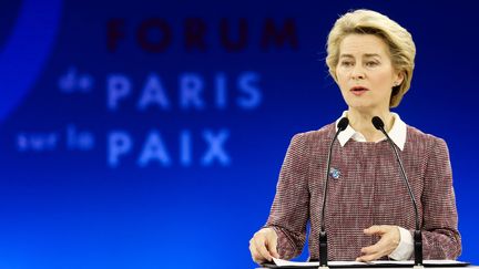 La présidente de la Commission européenne, Ursula von der Leyen, lors du&nbsp;Forum&nbsp;de&nbsp;Paris&nbsp;sur la&nbsp;Paix, le 12 novembre 2019 à Paris. (LUDOVIC MARIN / POOL)