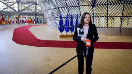 L'opposante biélorusse, Svetlana Tikhanovskaïa au Conseil des affaires étrangères européen, le 14 novembre 2022. (NICOLAS LANDEMARD / LE PICTORIUM / MAXPPP)