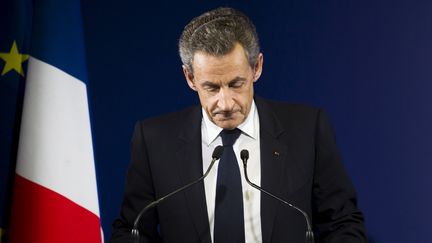 Nicolas Sarkozy au soir de sa défaite au premier tour de la primaire de la droite, le 20 novembre 2016 à Paris. (LEWIS JOLY / SIPA)