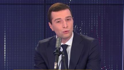 Jordan Bardella, vice-président du RN, candidat aux régionales en Ile-de-France, était l'invité du "8h30 franceinfo", jeudi 20&nbsp;mai 2021. (FRANCEINFO / RADIOFRANCE)