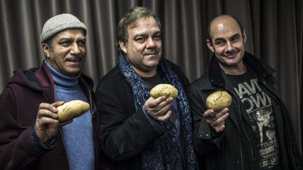 Pascal Légitimus, Didier Bourdon et Bernard Campan, le 7 février 2014 à Lyon pour la promotion de leur dernier film "Les Trois frères, le retour" en salle le 12 février
 (MAXPPP/ ALEXANDER ROTH-GRISARD)