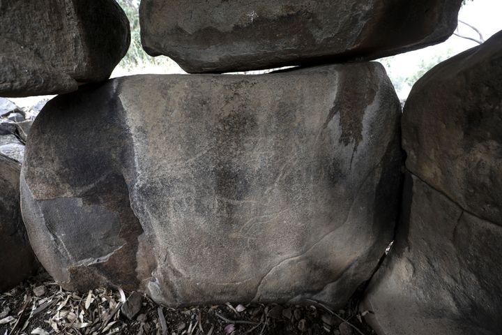 Des représentations d'animaux se devinent sur les dolmens. (MENAHEM KAHANA / AFP)