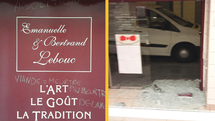 La devanture vandalisée de la boucherie de Bertrand Lebouc à Angers (Maine-et-Loire), le 27 juin 2018.&nbsp; (DR)