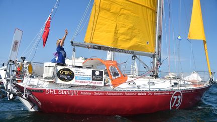 Susie Goodall sur son "DHL Starlight" (JEAN-FRANCOIS MONIER / AFP)