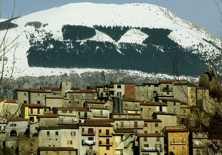 Les lettres DVX ("duce" ou guide en langue latine) sur le mont Giano (Italie), inscrites par une forêt de sapin plantée sous Benito Mussolini. (TONY GENTILE / REUTERS)