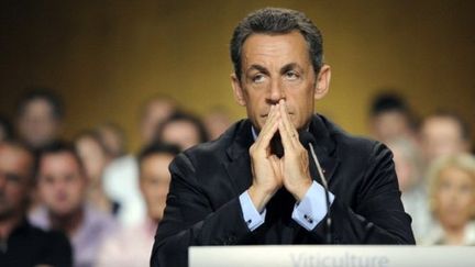 Nicoals Sarkozy, lors d'une réunion à Beaume-de-Venise, le 28 juillet 2011. (AFP - Eric Feferberg)