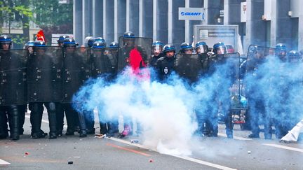 Des policiers face à des manifestants anti-loi Travail, le 12 mai 2016 à Lille. (MAXPPP)