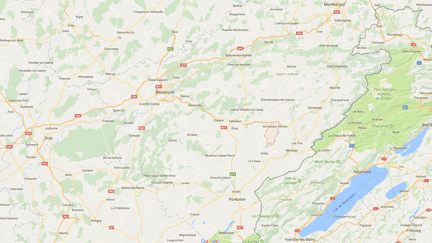 Carte de localisation d'Orchamps-Vennes, au nord-ouest de Morteau, dans le Doubs. (GOOGLEMAPS)