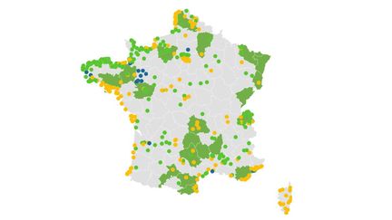 Carte des villes et départements où le masque est obligatoire. (FRANCEINFO)