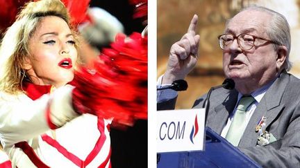 A gauche, Madonna sur scène à Abu Dhabi le 6 juin - A droite, Jean-Marie Le Pen à Paris le 1er mai
 (A gauche, Marwan Naamani / AFP - A droite, Kenzo Tribouillard / AFP)