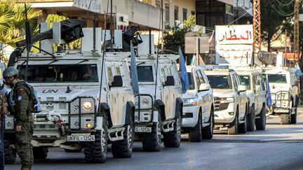 Des véhicules de la Finul, le 8 octobre 2024 à Marjayoun, dans le sud du Liban. (AFP)