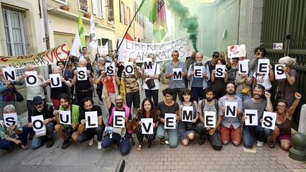 Rassemblement de soutien au collectif des Soulèvements de la Terre, le 21 juin 2023, à Carcassonne. (BOYER CLAUDE / MAXPPP)