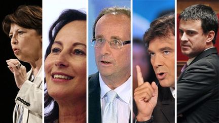 De gauche à droite : Martine Aubry, Ségolène Royal, François Hollande, Arnaud Montebourg, Manuel Valls (AFP / THOMAS COEX / Emmanuel Dunand / JOEL SAGET / Lionel Bonaventure)