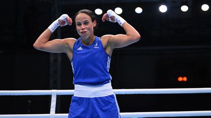 Amina Zidani après sa qualification pour les JO de Paris, le 28 juin 2023 lors des Jeux européens en Pologne (CROSNIER JULIEN / KMSP)